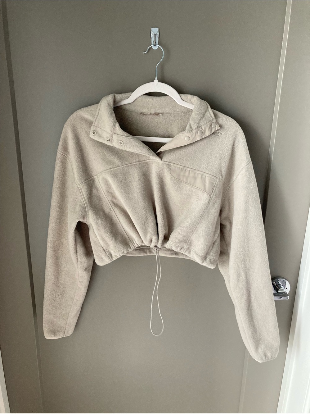 Forever 21 Cropped Teddy Fleece Jacket - Beige